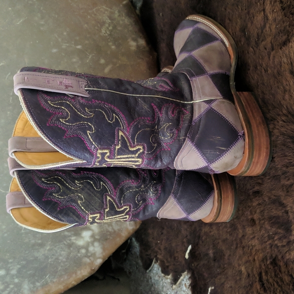 TIN HAUL "Sugar Cube" light & dark purple argyle cowgirl boots square toe sz 8.5 - Picture 8 of 16